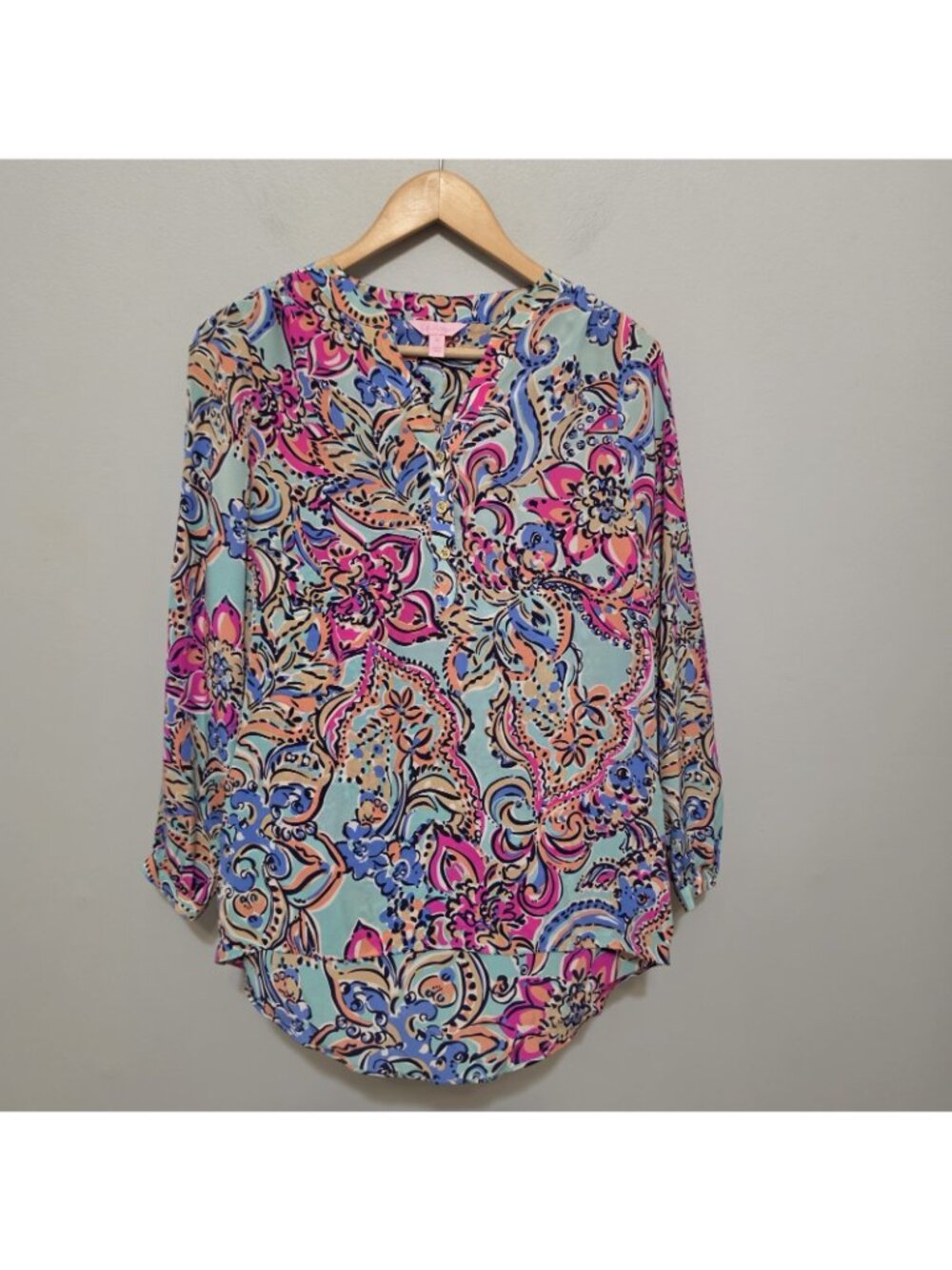 Lilly Pulitzer Elsa Silk Top XS Paisley Floral Long Sleeve Blouse 58745 - Picture 10 of 10